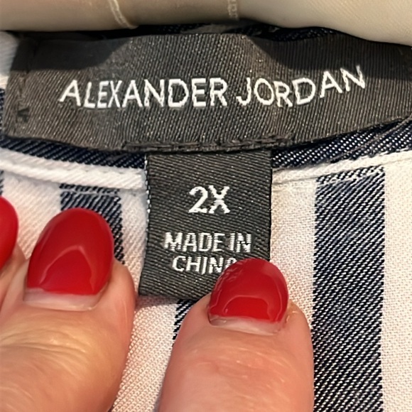 2XL Alexander Jordan blue white stripe blouse rayon button collar office career - Picture 11 of 11